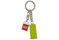 "Two by four green ceramic brick keychain."