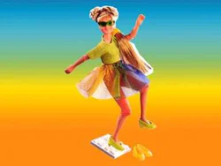 Mary in a rainbow dress