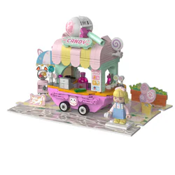 Girl's Street View: Sunny Day Cake, Building, Coffee House, Candy Shop, Hamburgers, Juice Bar, Bakery, Fried Chicken Store.