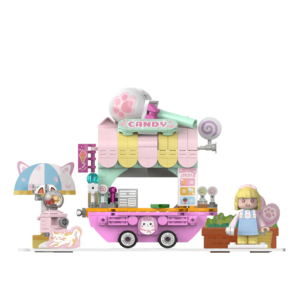 Girl's Street View: Sunny Day Cake, Building, Coffee House, Candy Shop, Hamburgers, Juice Bar, Bakery, Fried Chicken Store. 佳奇积木 JAKI JK2121 image 6