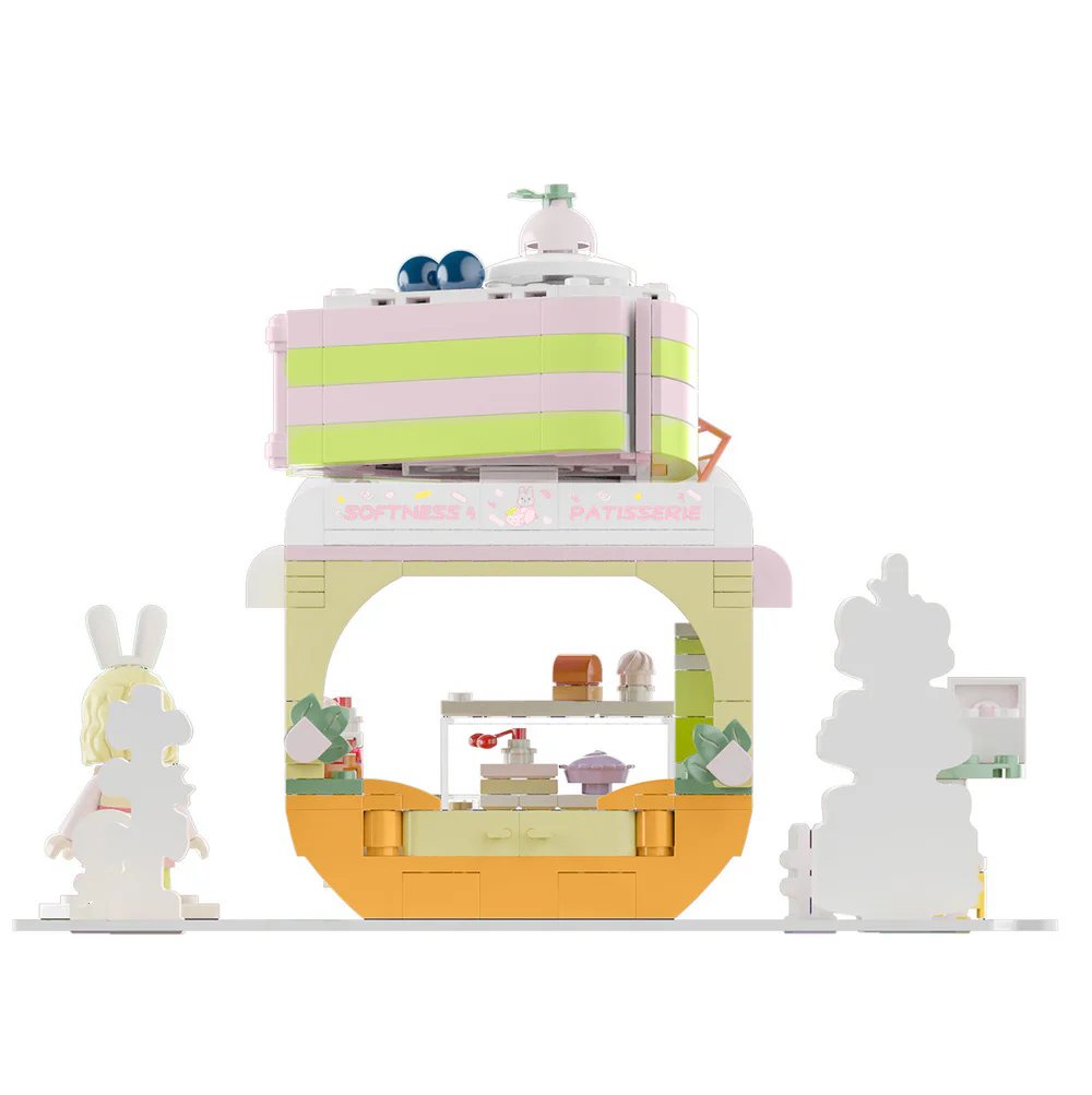 Girl's Street View: Sunny Day Cake, Building, Coffee House, Candy Shop, Hamburgers, Juice Bar, Bakery, Fried Chicken Store. 佳奇积木 JAKI JK2121 image 10
