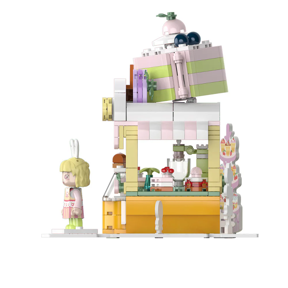 Girl's Street View: Sunny Day Cake, Building, Coffee House, Candy Shop, Hamburgers, Juice Bar, Bakery, Fried Chicken Store. 佳奇积木 JAKI JK2121 image 13
