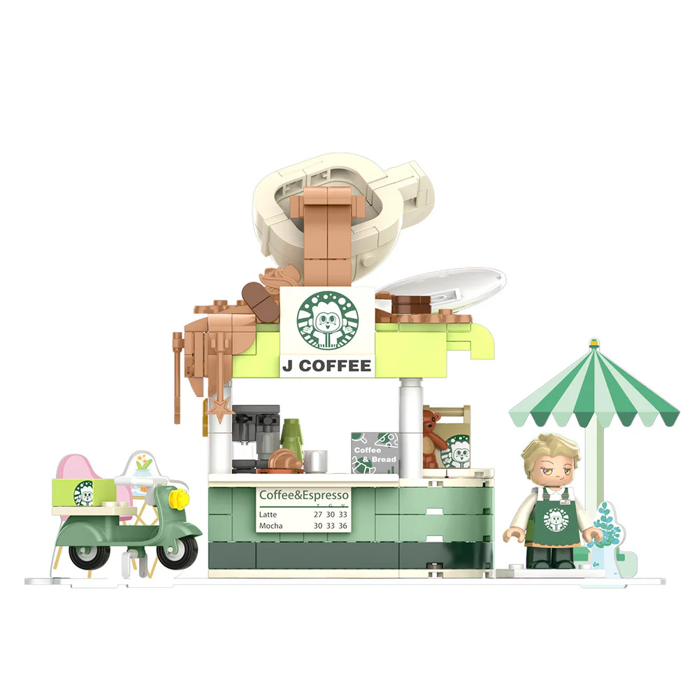Girl's Street View: Sunny Day Cake, Building, Coffee House, Candy Shop, Hamburgers, Juice Bar, Bakery, Fried Chicken Store. 佳奇积木 JAKI JK2121 image 38