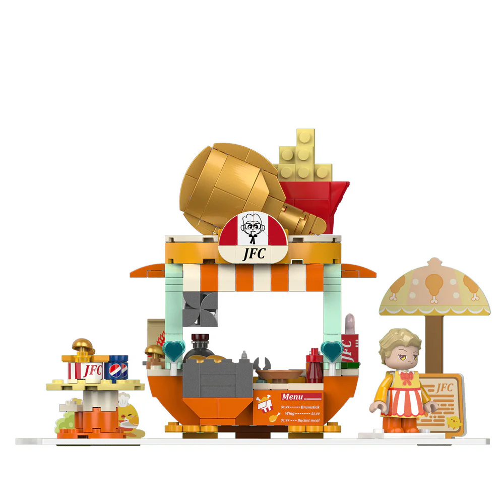 Girl's Street View: Sunny Day Cake, Building, Coffee House, Candy Shop, Hamburgers, Juice Bar, Bakery, Fried Chicken Store. 佳奇积木 JAKI JK2121 image 40