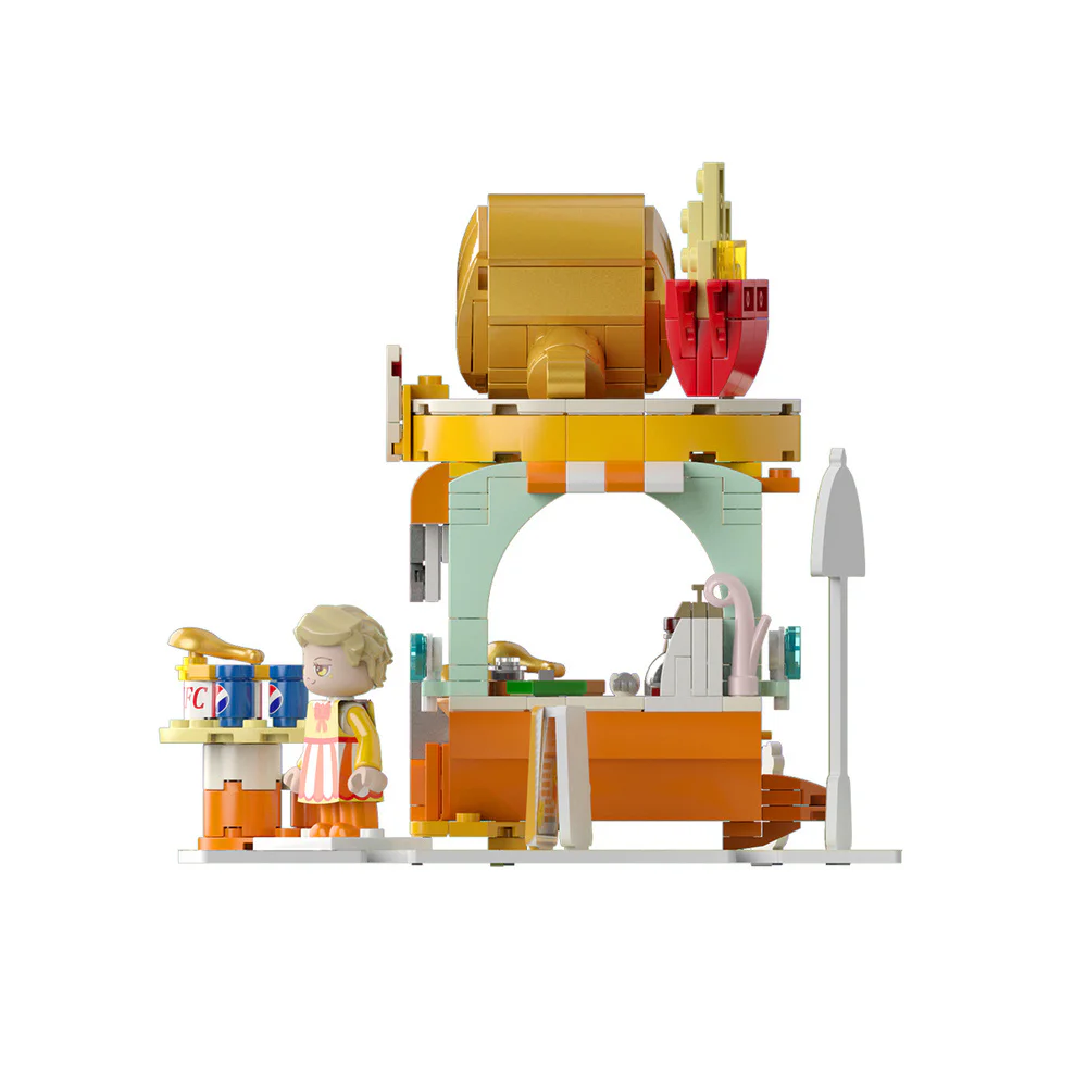 Girl's Street View: Sunny Day Cake, Building, Coffee House, Candy Shop, Hamburgers, Juice Bar, Bakery, Fried Chicken Store. 佳奇积木 JAKI JK2121 image 42