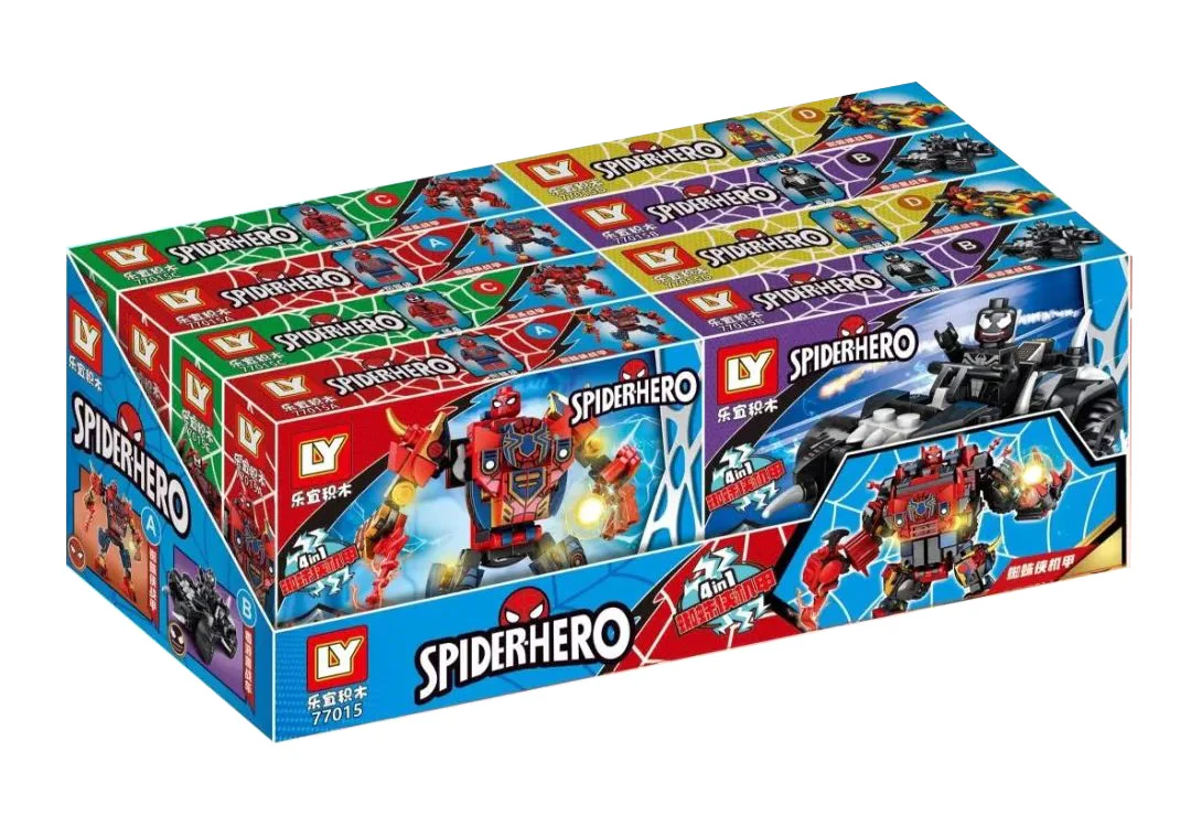 Spider-Man's Armour, Section 4, Spider-Man's Armour, venom Black Car, Massacre Armour, Spider-Man Car 乐宜积木LY 77015