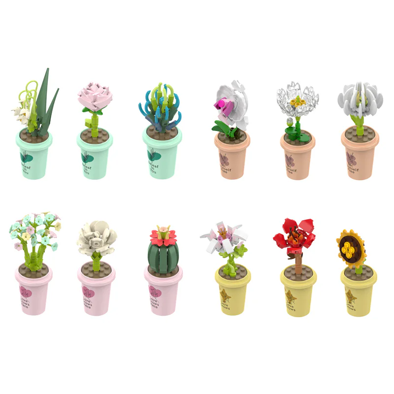 Plant log: Milk and tea cups green-planted bouquet 12 佳奇积木 JAKI JK2658
