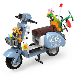 A flower shop, a sheep motorcycle