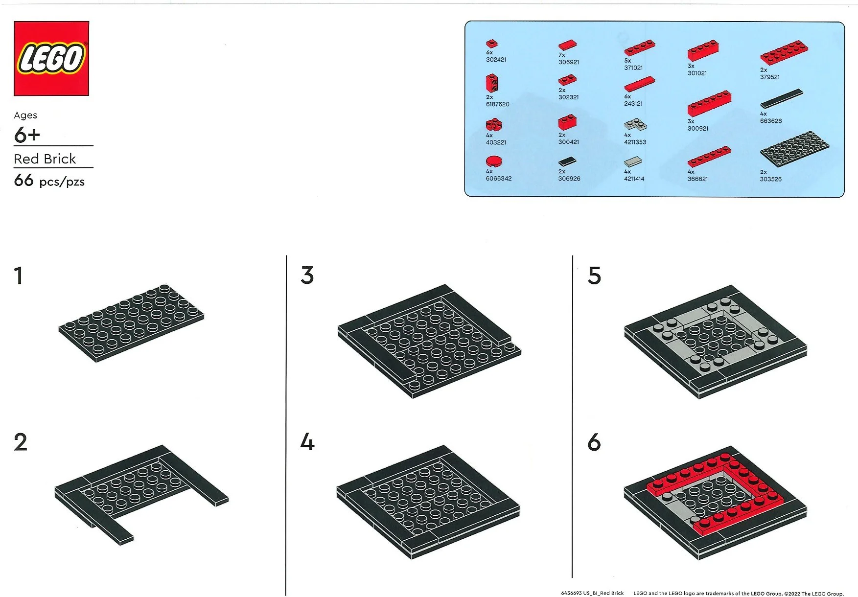2 x 2 red bricks 乐高 LEGO 6436693 image 2