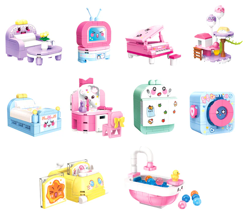 Scrambling: Warm Living Blind Box 10 Cat Climbing, Cosmetic Table, Piano, Little Sofa, Little TV, Little Hives, Refrigerator, Rollers, Spit Drivers, Little Bathtub 启蒙 QMAN/ENLIGHTEN/Keeppley 35016