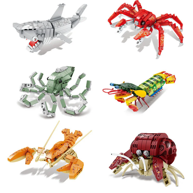 Sea World 6 Hammerhead Sharks, Crabs, Crabs, Octopus, Freckletail Mantis shrimp, Mexican redhead shrimp, Crabs 开智 KAZI/高博乐 GBL KY80045