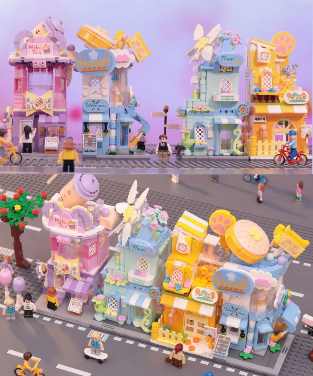 Three funny theme houses, four inspired milk and tea shops, colored flowers, cute cat and bakery 哲高 ZHEGAO GZ6118 image 1