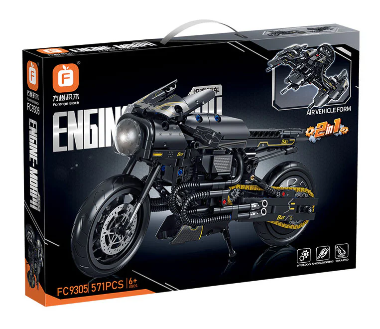 Incandescent vehicles: black transformer motorcycles 方橙积木 Forange FC9305 image 1