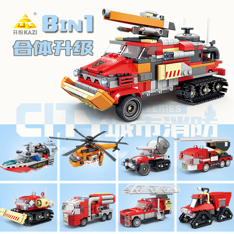 URBAN FIRE: MULTI-TERRAIN WATER CANNONS: 8 COMBINATION OF CH-54 FIREFIGHTERS, EMERGENCY RESCUE BOATS, FOREST FOAM FIRE TRUCKS, SELF-LOADING WATER TANK FIRE TRUCKS, BARRIER-FREE FOREST FIRE TRUCKS, POWERFUL WATER CANNONS, MINI-RESCUE FIRE TRUCKS, LANDING TRUCKS 开智 KAZI/高博乐 GBL KY80542 image 1