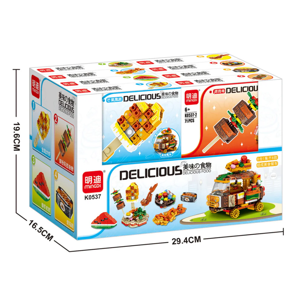 Mango ice cream, grilled meat, cool watermelon, fishseed sushi, golden and yellow shrimp, rainbow cookies, shrimp ramen, roasted chicken wings 明迪 minGDi/磊宝 LEIBAO K0537
