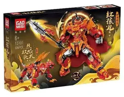 Mythic general, red child armor, armored beast, flaming dogs, fighting dogs