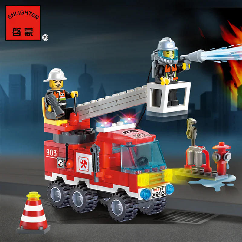 Fire: single bridge fire truck 启蒙 QMAN/ENLIGHTEN/Keeppley 903 image 1