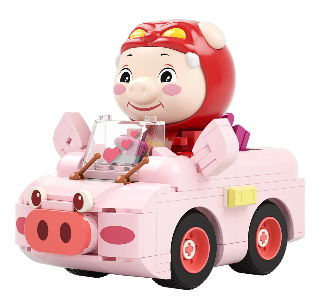 Piggy Man Drive Team: Cool convertible pig 佳奇积木 JAKI JK6837