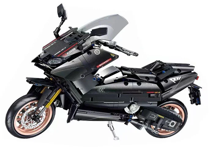 INCANDESCENT VEHICLES: T-MAX BLACK MOTORCYCLE, PEDAL MOTORCYCLE 方橙积木 Forange FC9307