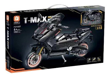 INCANDESCENT VEHICLES: T-MAX BLACK MOTORCYCLE, PEDAL MOTORCYCLE 方橙积木 Forange FC9307 image 1