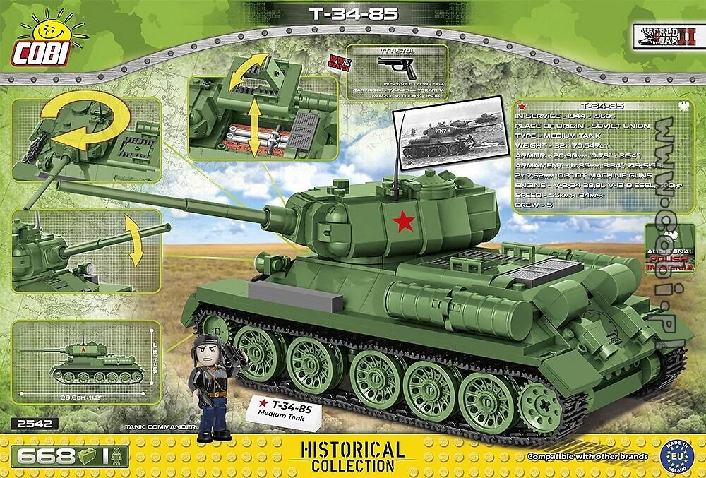 SOVIET ARMY TANK T-34/85 COBI 2542 image 2