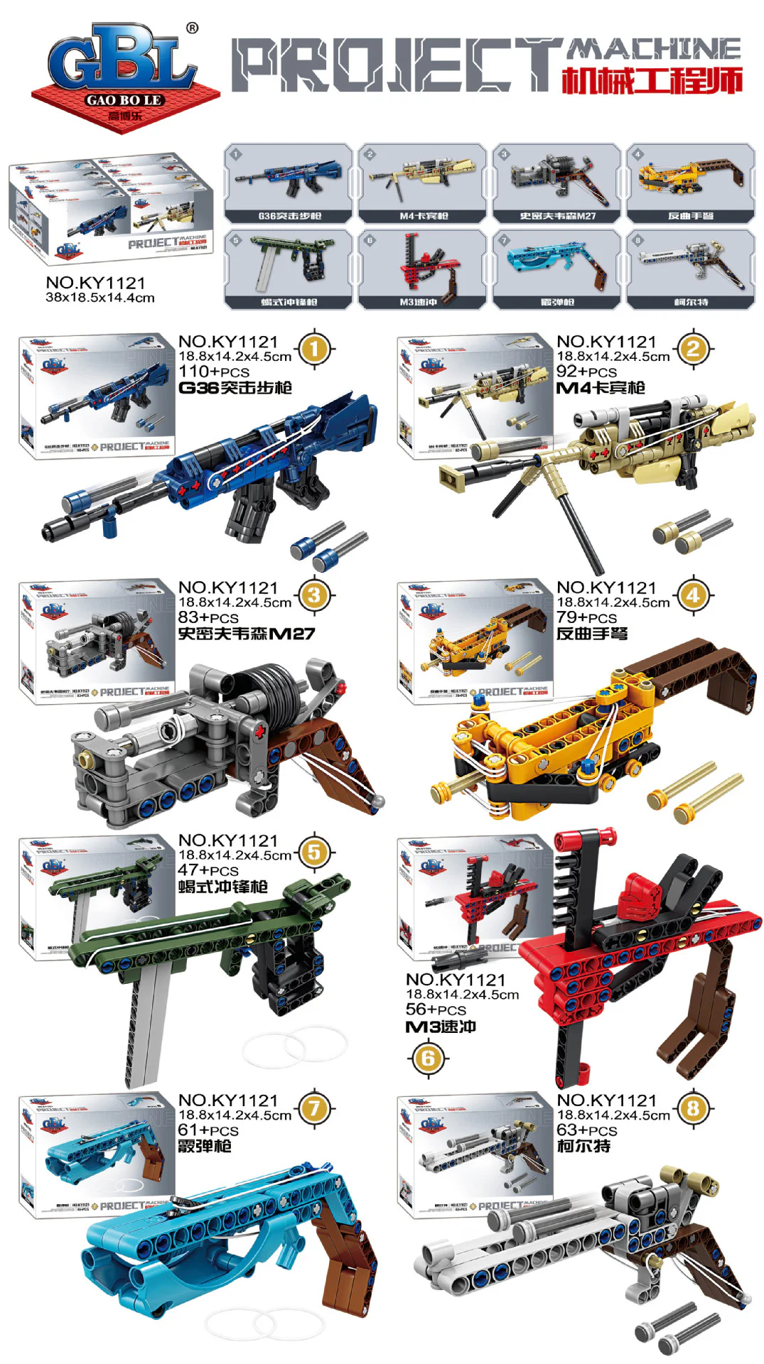 MECHANICAL ENGINEER 8, G36 ASSAULT RIFLE, M4-CARBINE, SMITH WESSON M27, BACK-COLLETS, SCORPION SUBMACHINE GUN, M3 SPEED, SHOTGUN, COLT 开智 KAZI/高博乐 GBL KY1121