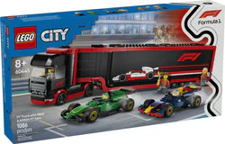 F1 TRUCK AND RED BULL, RB20 AND ASTON MARTIN AMR24 F1