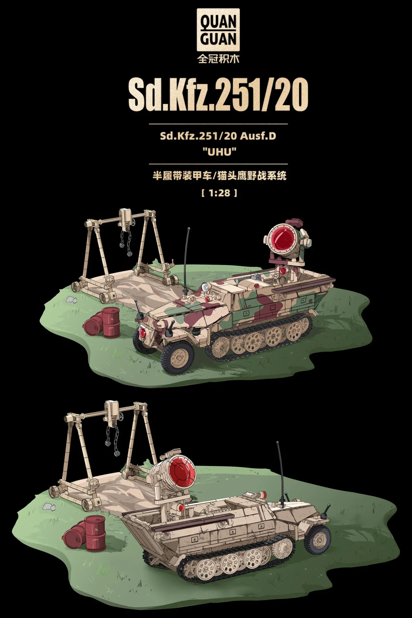 Sd. Kfz 251/20 Semi-tracked Armoured Vehicle/Waste Owl Field System 1:28 QUANGUAN 100318 image 1