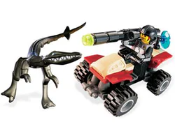 Dinosaur attack: Land Cruiser vehicle and mutant lizard