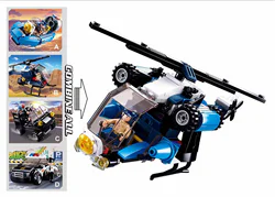 All-out police operation: Vehicles include 4 types - assault boat, helicopter, patrol car, and police car.
