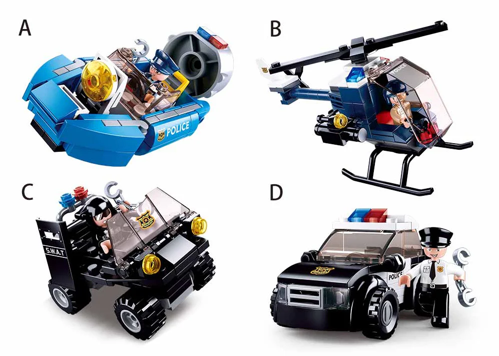 All-out police operation: Vehicles include 4 types - assault boat, helicopter, patrol car, and police car. 小鲁班 Sluban M38-B0638C image 4