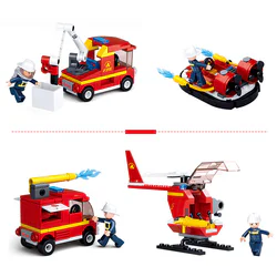 Rescue Heroes: Vehicle 4 - Cloud Ladder Fire Truck, Inflatable Rescue Boat, Fire Engine, Helicopter.
