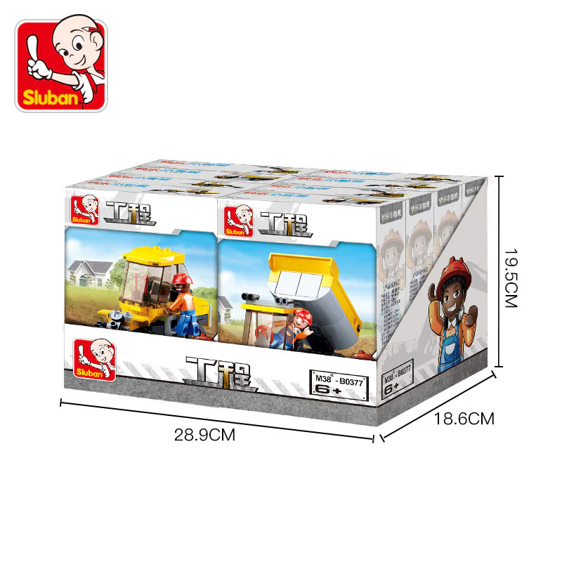 Engineering: Four types of engineering vehicles - bulldozer, excavator, backhoe loader, and plow tractor. 小鲁班 Sluban M38-B0377C image 4