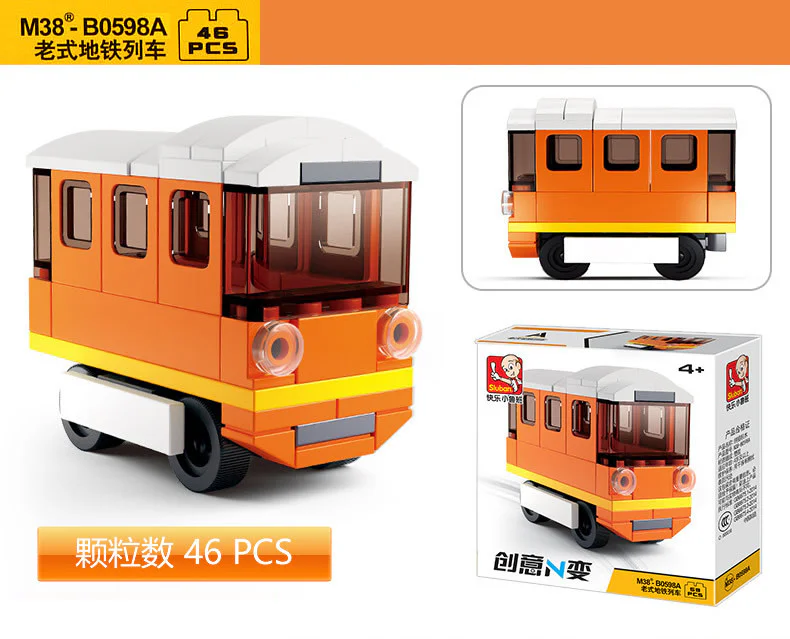 CREATIVE N CHANGE: 4 ORANGE OLD SUBWAY TRAIN, GREEN RETROBUS, RED HONG KONG TAXI, OLD BUS 小鲁班 Sluban M38-B0598D image 1