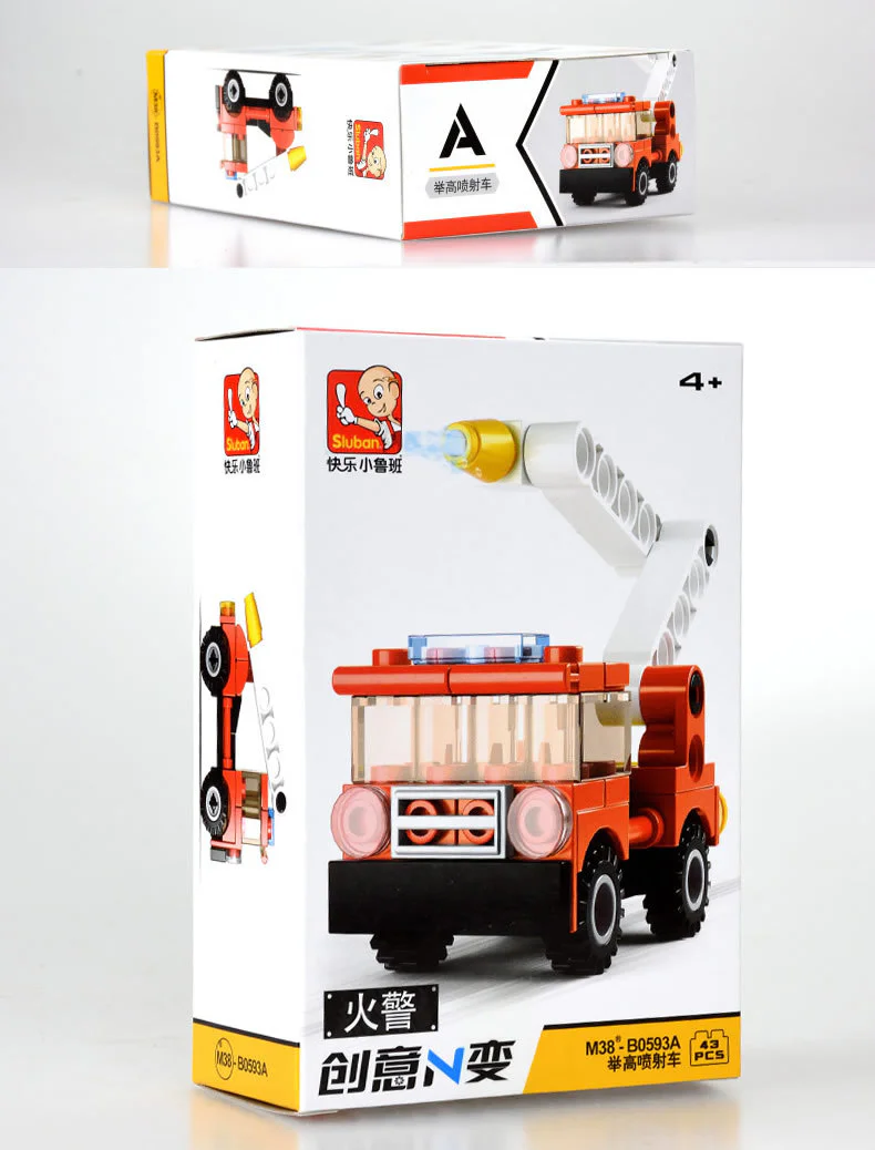 Creative N-variant: Fire Engine 4 Models - Elevated Spray Truck, Rescue Helicopter, Aerial Ladder Truck, and Rescue Boat. 小鲁班 Sluban M38-B0593D image 3