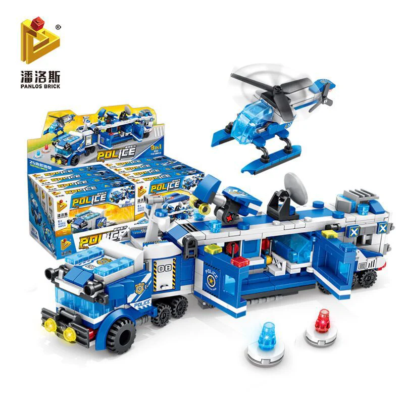 POLICE SERIES: MOBILE COMMAND VEHICLE 8IN1 POLICE TRAILER HEAD, PRISONER TRANSPORT VEHICLE, HELICOPTER, HUMMER POLICE VEHICLE, POLICE TRANSPORT VEHICLE, PATROL BOAT, POLICE GLIDER, RADAR VEHICLE 潘洛斯 PANLOSBRICK 681001B image 11