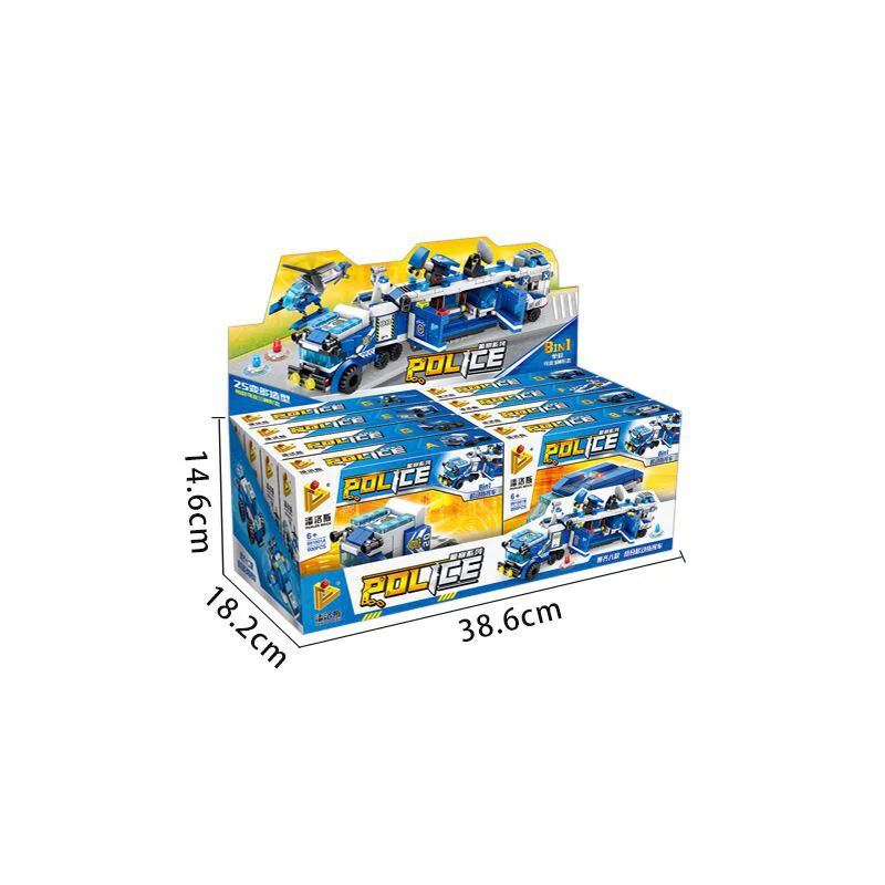POLICE SERIES: MOBILE COMMAND VEHICLE 8IN1 POLICE TRAILER HEAD, PRISONER TRANSPORT VEHICLE, HELICOPTER, HUMMER POLICE VEHICLE, POLICE TRANSPORT VEHICLE, PATROL BOAT, POLICE GLIDER, RADAR VEHICLE 潘洛斯 PANLOSBRICK 681001B image 21