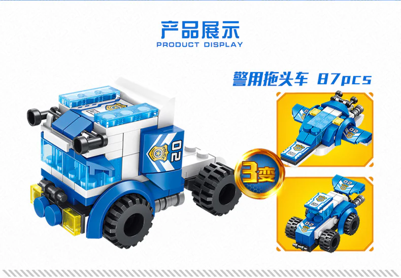 POLICE SERIES: MOBILE COMMAND VEHICLE 8IN1 POLICE TRAILER HEAD, PRISONER TRANSPORT VEHICLE, HELICOPTER, HUMMER POLICE VEHICLE, POLICE TRANSPORT VEHICLE, PATROL BOAT, POLICE GLIDER, RADAR VEHICLE 潘洛斯 PANLOSBRICK 681001B image 54