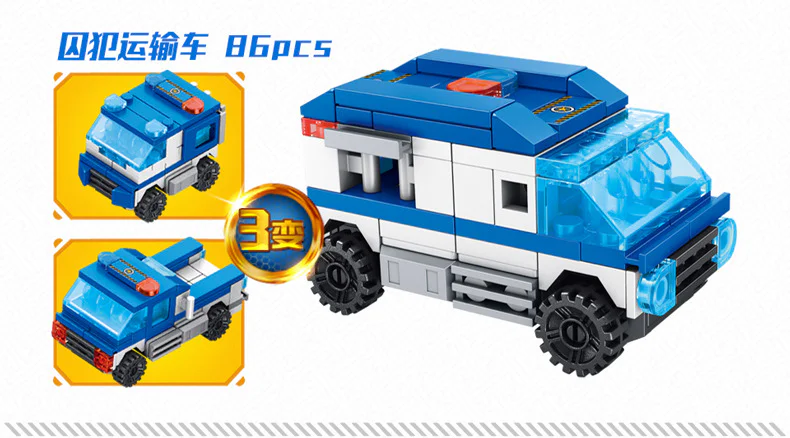 POLICE SERIES: MOBILE COMMAND VEHICLE 8IN1 POLICE TRAILER HEAD, PRISONER TRANSPORT VEHICLE, HELICOPTER, HUMMER POLICE VEHICLE, POLICE TRANSPORT VEHICLE, PATROL BOAT, POLICE GLIDER, RADAR VEHICLE 潘洛斯 PANLOSBRICK 681001B image 60