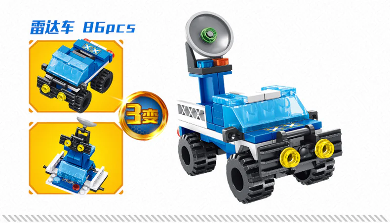 POLICE SERIES: MOBILE COMMAND VEHICLE 8IN1 POLICE TRAILER HEAD, PRISONER TRANSPORT VEHICLE, HELICOPTER, HUMMER POLICE VEHICLE, POLICE TRANSPORT VEHICLE, PATROL BOAT, POLICE GLIDER, RADAR VEHICLE 潘洛斯 PANLOSBRICK 681001B image 103