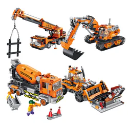 Engineering series: engineering vehicle 4 excavators, heavy shovels, cranes, concrete mixers