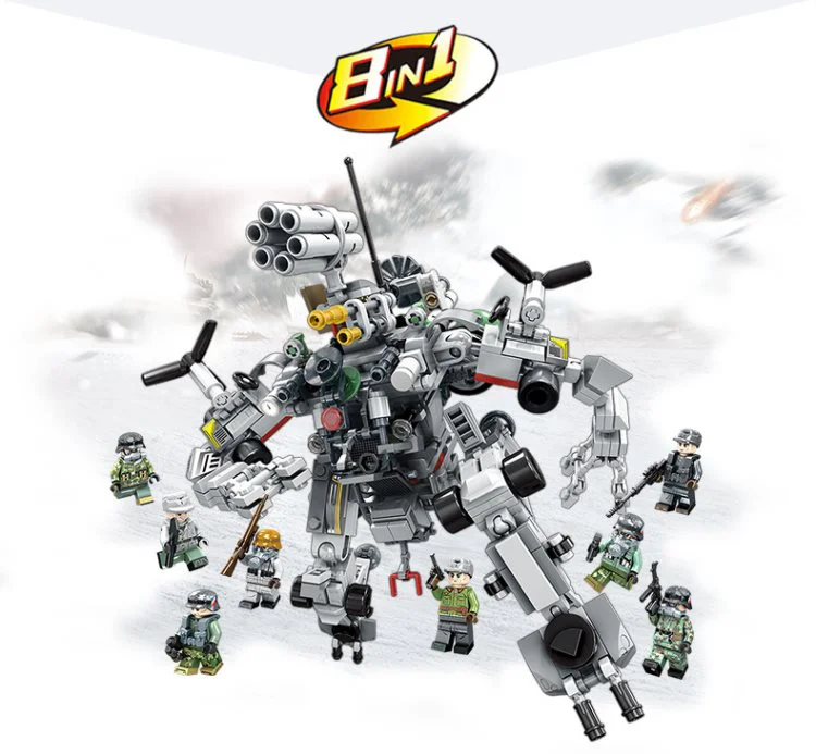 Justice Action: 8 Configurations - Cross-Fire, Ski Raid, Special Reconnaissance Vehicle, Italian Mountain Cannon, Drone Warfare, Defensive Trap, Six-Barrel Rocket Launcher, Joint Command Vehicle. 潘洛斯 PANLOSBRICK 631002D image 4
