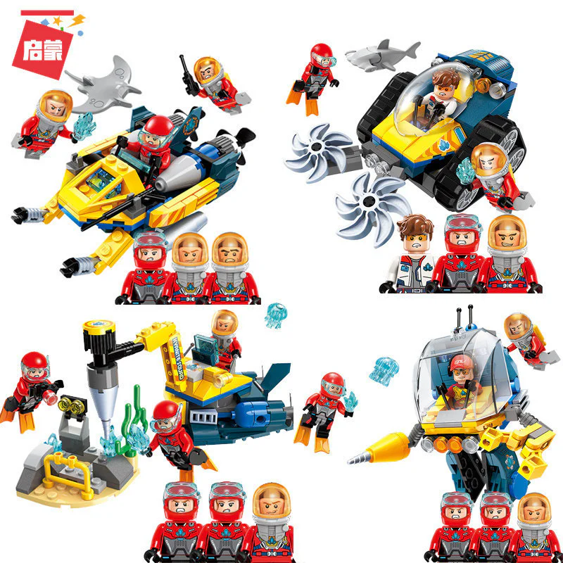Crystal Squad: Vehicle 4 types - Pioneering Route Leader, Stealth Exploration Ship, Deep-Sea Digger, and Crystal Ironclad. 启蒙 QMAN/ENLIGHTEN/Keeppley 2413-2