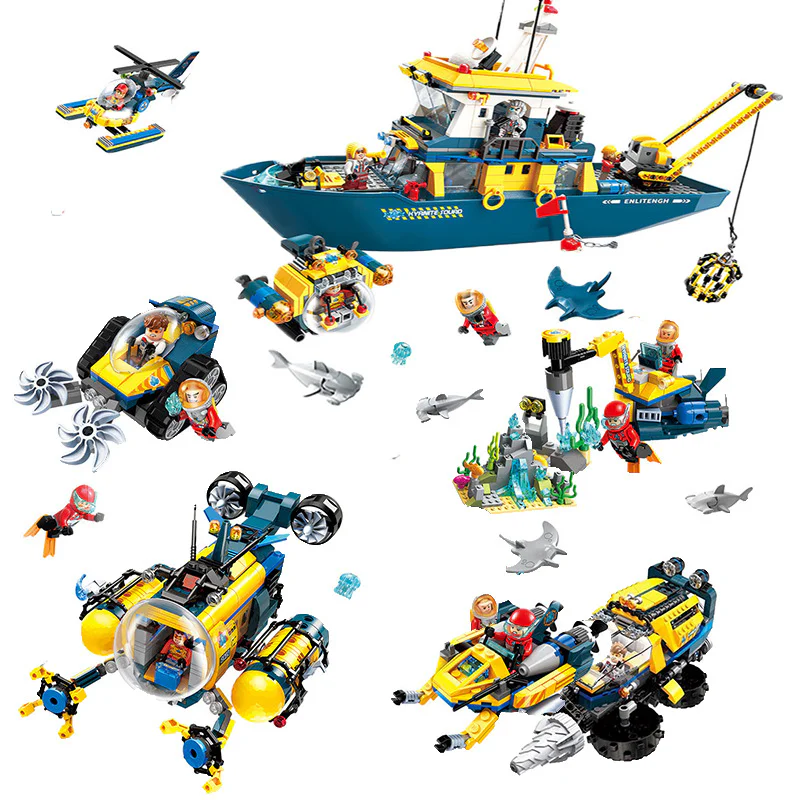 Crystal Squad: Vehicle 4 types - Pioneering Route Leader, Stealth Exploration Ship, Deep-Sea Digger, and Crystal Ironclad. 启蒙 QMAN/ENLIGHTEN/Keeppley 2413-2 image 2