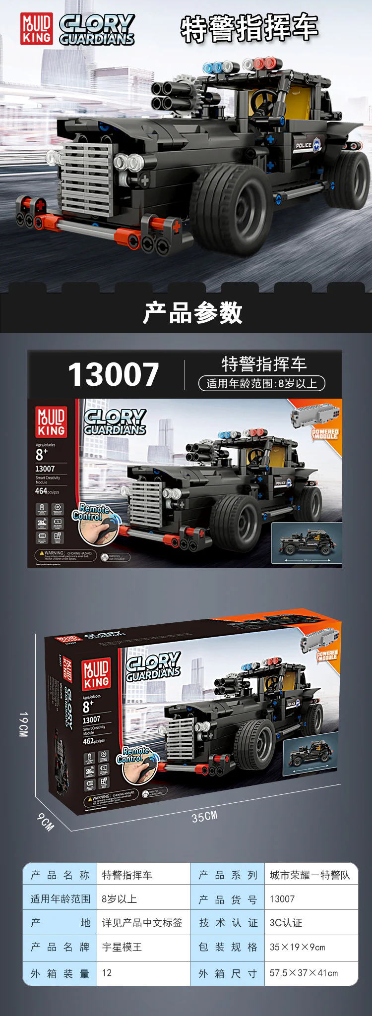 Elite Police Unit City Honor: Special Task Force Command Car 宇星模王 MOULDKING 13007 image 5
