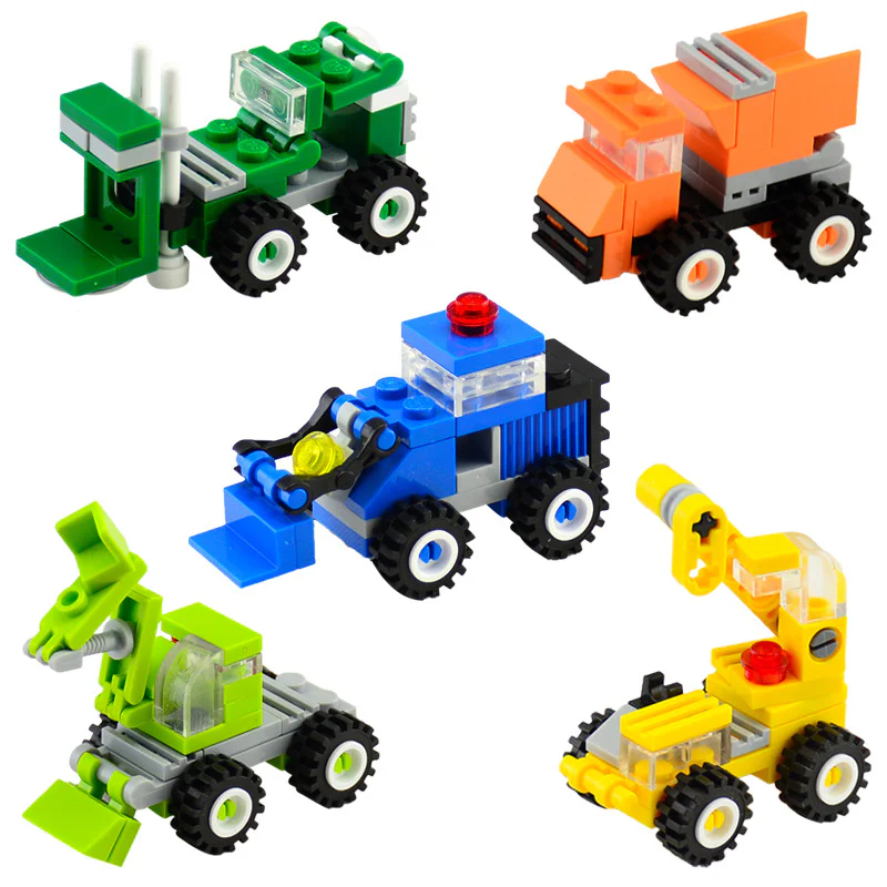 Mini-engineer 5. Yellow crane, green forklift, blue bulldozer, green excavator, orange dumper 启蒙 QMAN/ENLIGHTEN/Keeppley 1218
