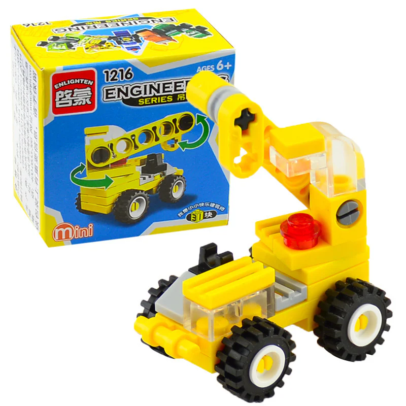 Mini-engineer 5. Yellow crane, green forklift, blue bulldozer, green excavator, orange dumper 启蒙 QMAN/ENLIGHTEN/Keeppley 1218 image 8