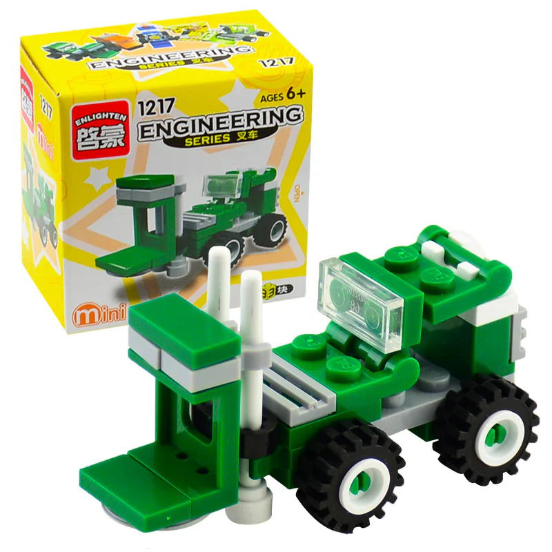 Mini-engineer 5. Yellow crane, green forklift, blue bulldozer, green excavator, orange dumper 启蒙 QMAN/ENLIGHTEN/Keeppley 1218 image 13