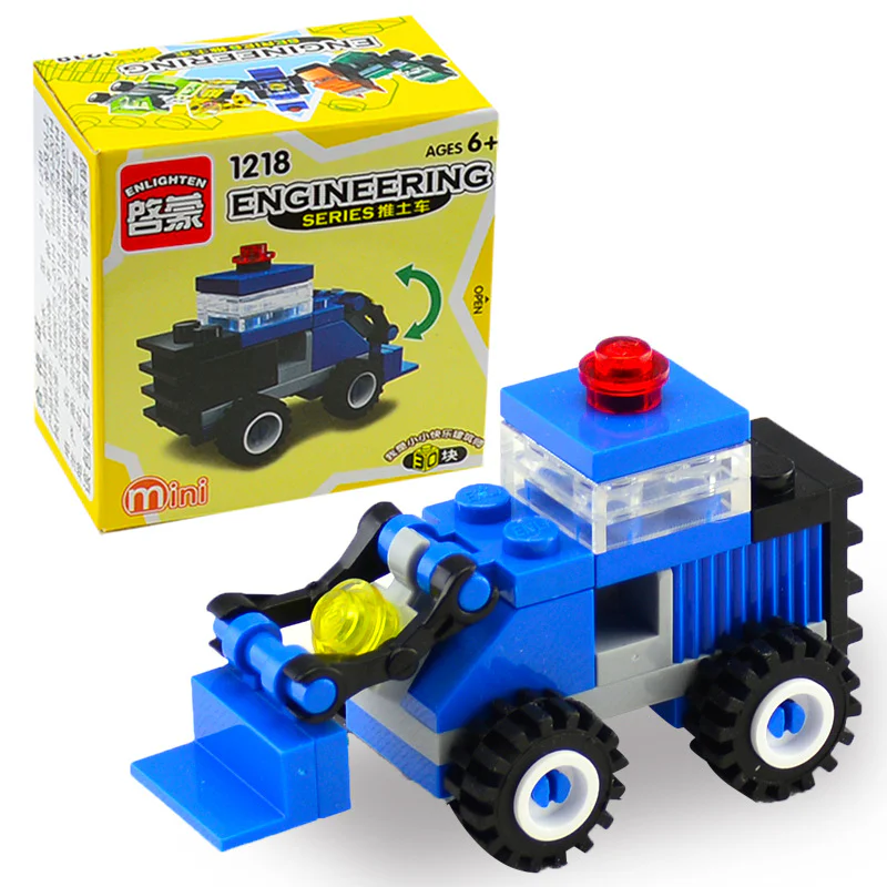 Mini-engineer 5. Yellow crane, green forklift, blue bulldozer, green excavator, orange dumper 启蒙 QMAN/ENLIGHTEN/Keeppley 1218 image 17