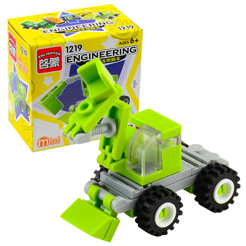 Mini-engineer 5. Yellow crane, green forklift, blue bulldozer, green excavator, orange dumper 启蒙 QMAN/ENLIGHTEN/Keeppley 1218 image 19